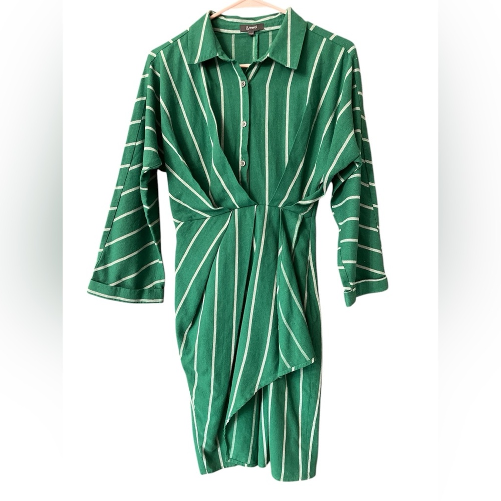 &merci green striped faux wrap dress